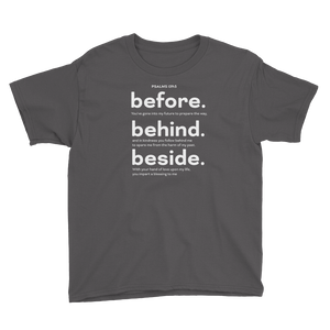 Before Behind Beside - Ps 139:5 - Youth Short Sleeve T-Shirt