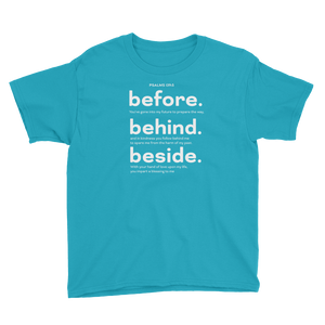 Before Behind Beside - Ps 139:5 - Youth Short Sleeve T-Shirt