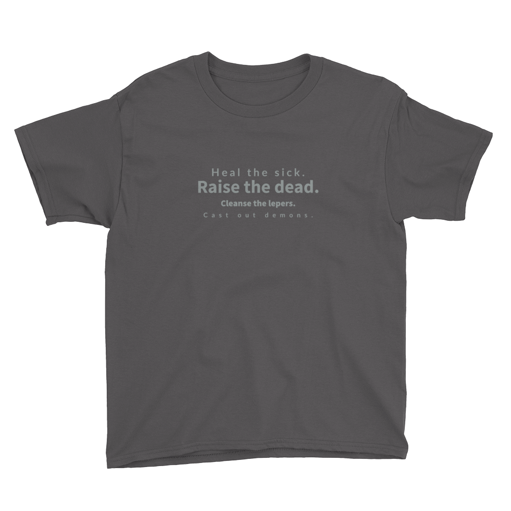 Heal, Raise, Cleanse, Cast - Matt 10:8 - Youth Short Sleeve T-Shirt